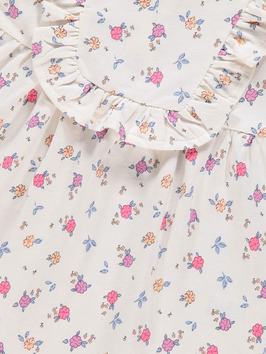 Neutral Floral Frilled Dress detail 1