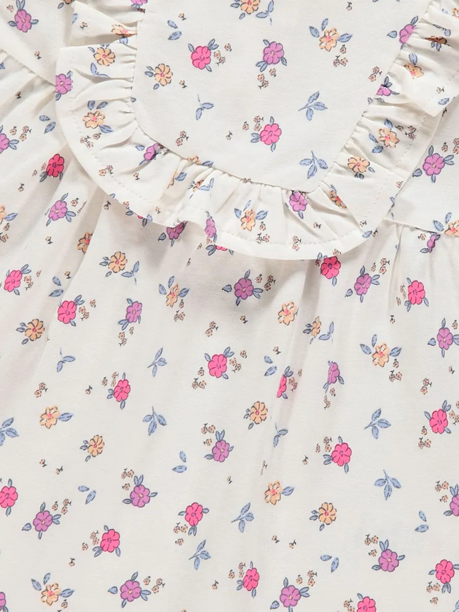 Neutral Floral Frilled Dress
