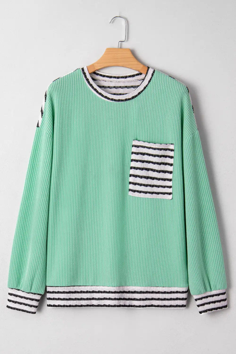 Striped Ribbed Round Neck Women's Top