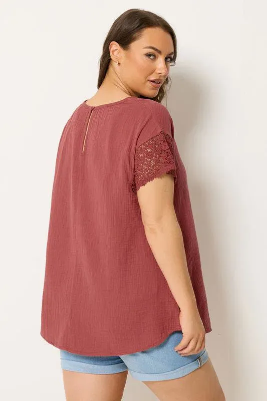 Rust Orange Cheesecloth Crochet Top
