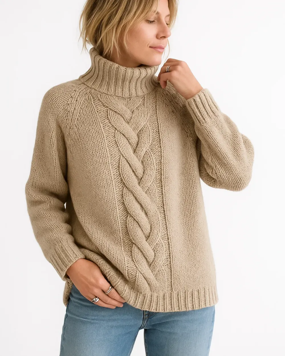Cable Knit Roll Neck Jumper Knitwear Sweater