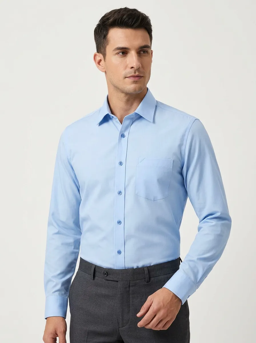 Men's Non-Iron Cotton Light Blue Formal Long Sleeve Shirt
