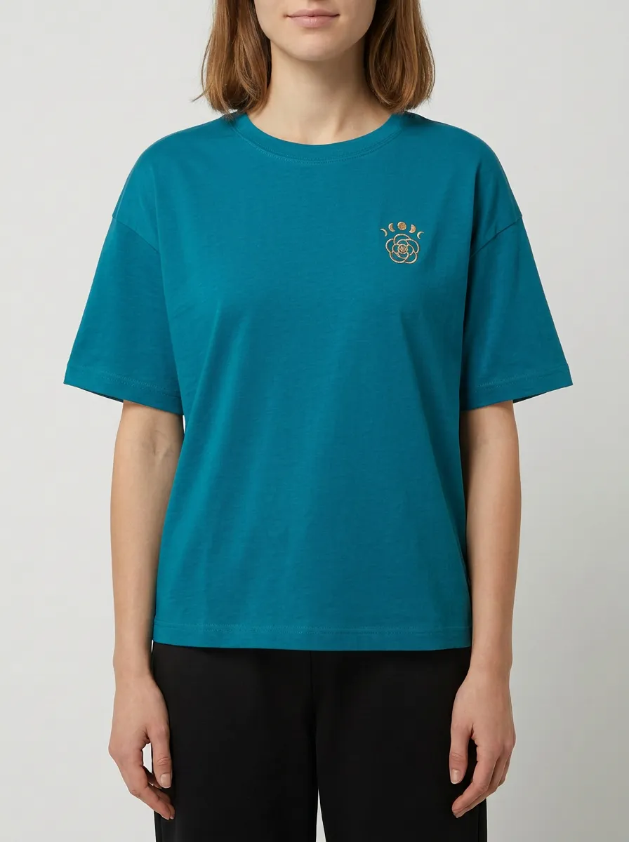 Women's Moon Phase Embroidered Crewneck T-Shirt