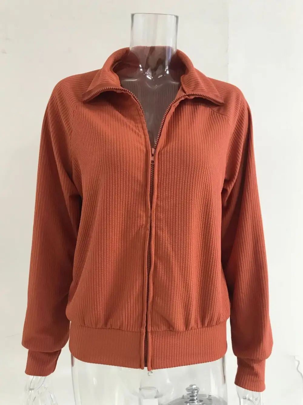 Full Size Ribbed Knit Zip-Up Outerwear Plus Size