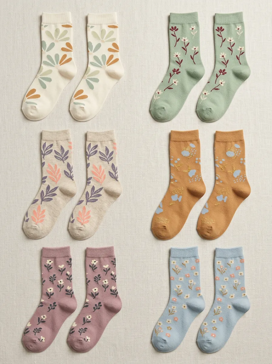 Women's Floral Crew Socks Six Pair Set