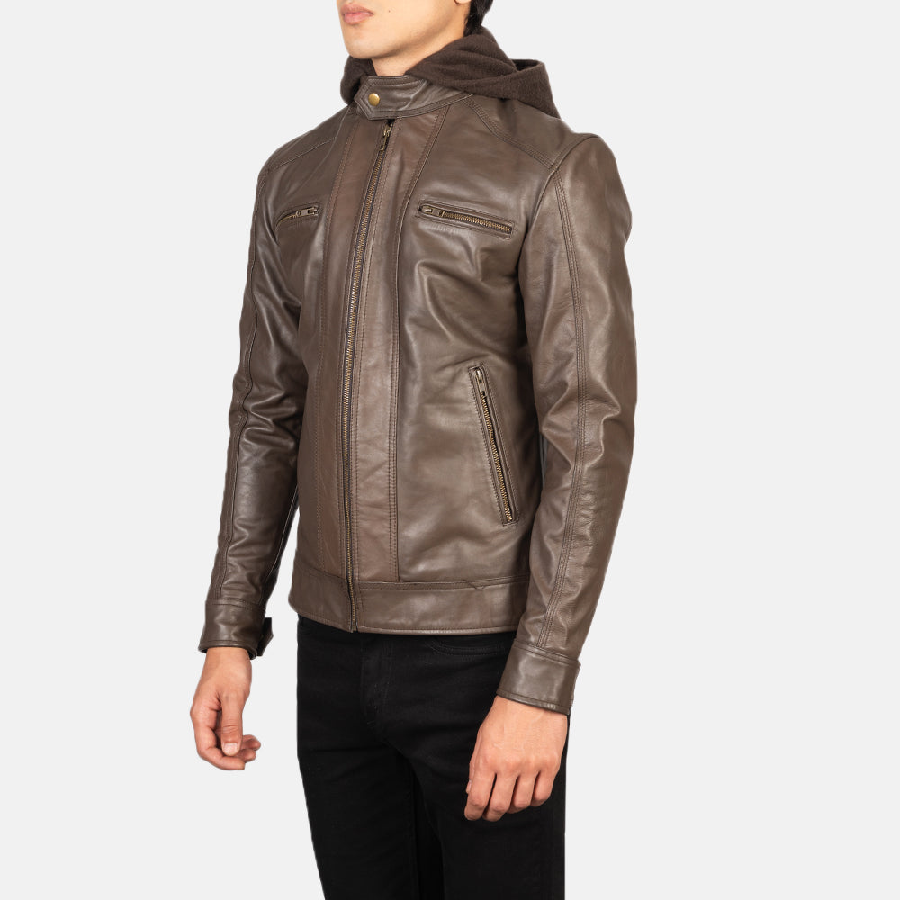 Men's Classic Biker Hooded Leather Jacket