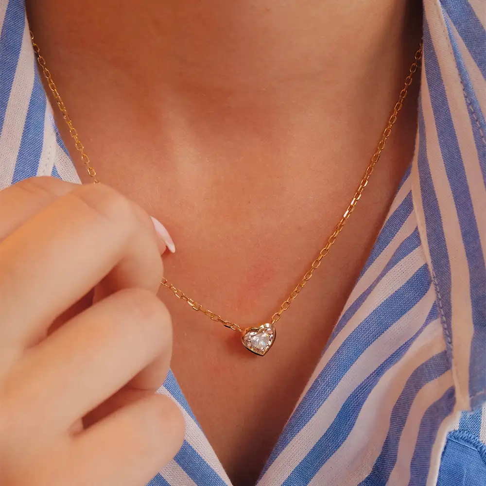 Classic Diamond Solitaire Heart Necklace