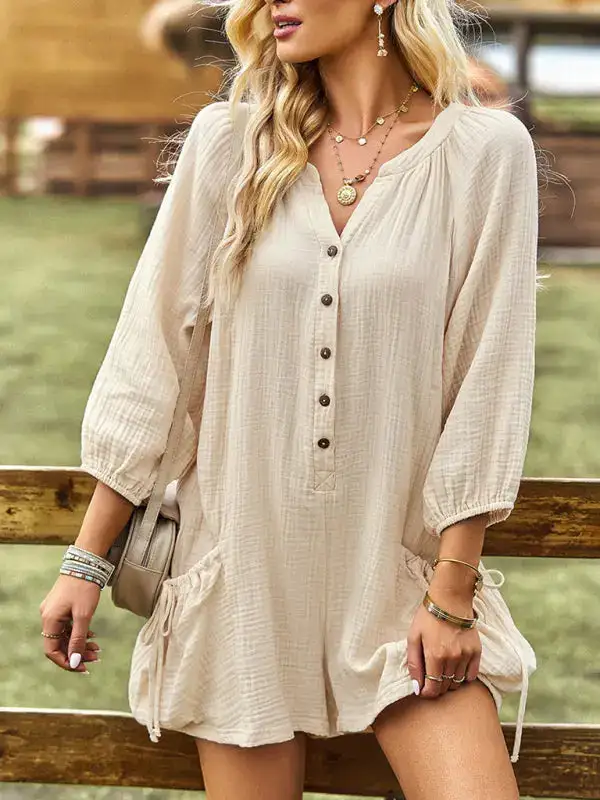 Clean Loose Cotton Linen Jumpsuit
