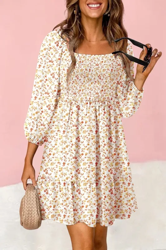 Floral Print Smocked Mini Dress