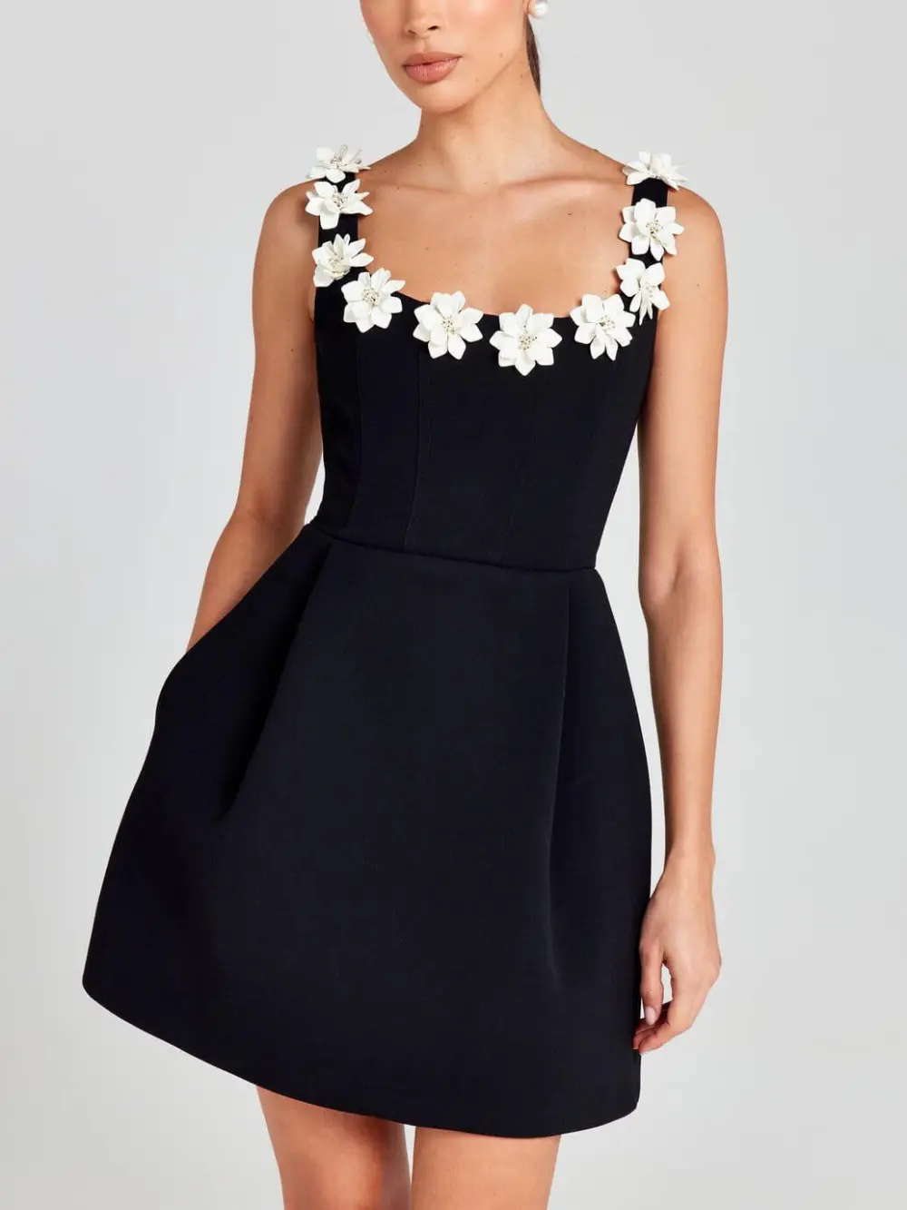 Beaded Floral Pocket Elegant Mini Dress