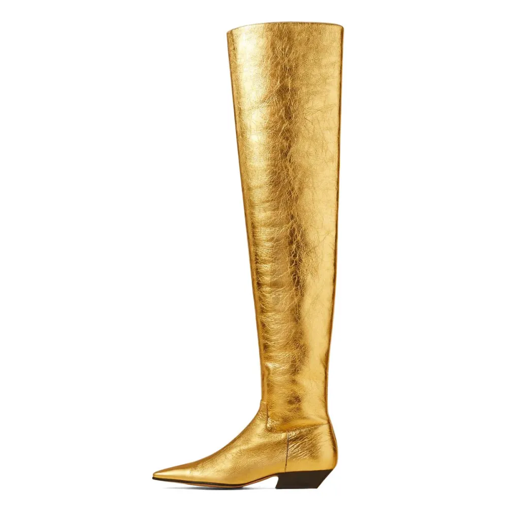 Zip-Up Square-Toe Chunky-Heel Platform Over-the-Knee Boots