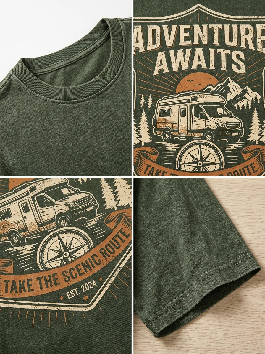 Unisex Adventure Camper Mountain Compass Printed T-shirt