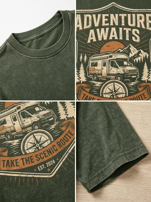 Unisex Adventure Camper Mountain Compass Printed T-shirt