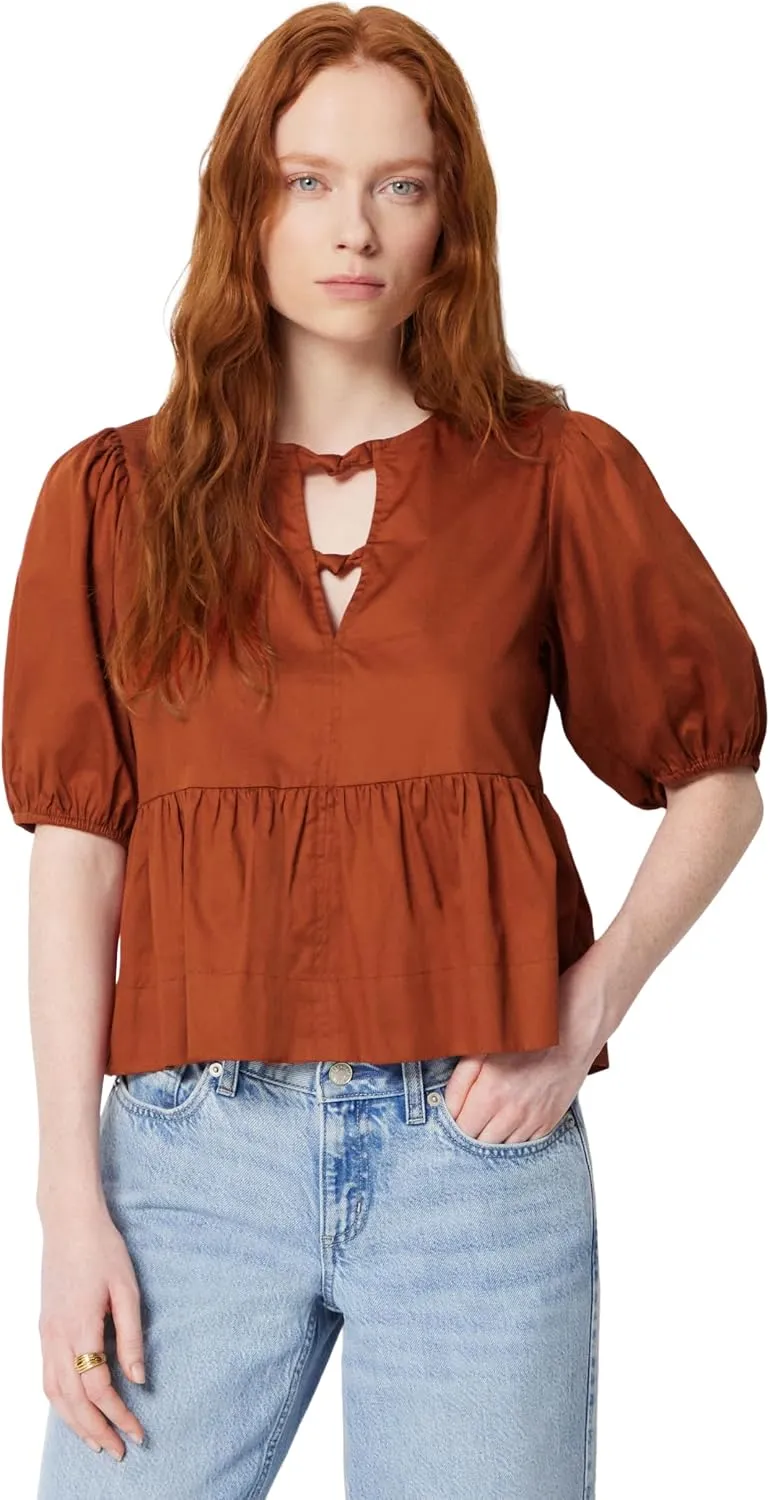 Amazon Essentials Women's Cotton Sateen Relaxed-Fit Peplum Blouse