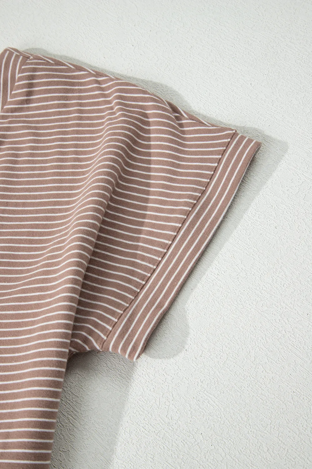 Khaki Stripe Buttoned V Neck Tee