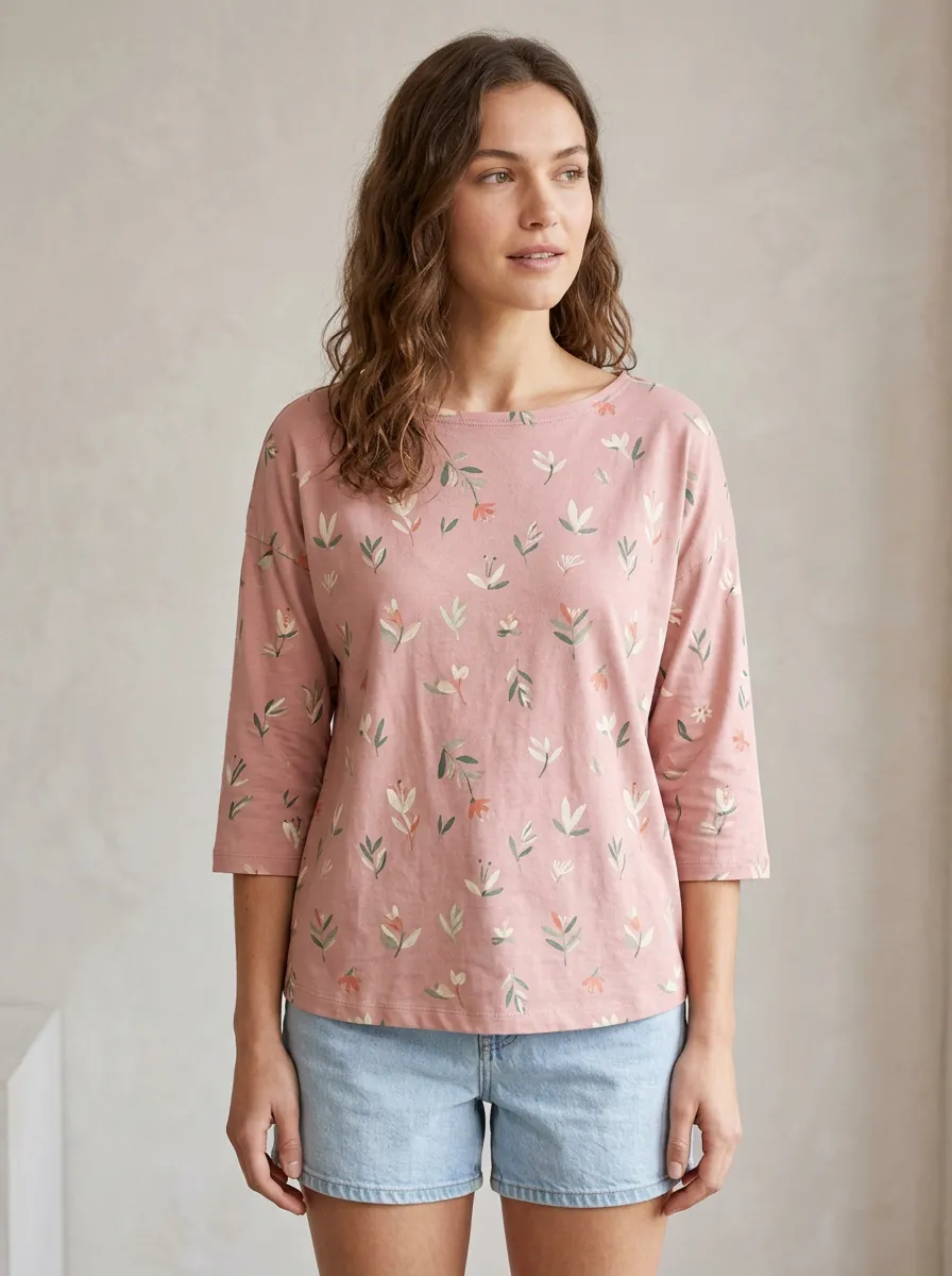 Polished Floral Women's Three-Quarter Sleeve Top