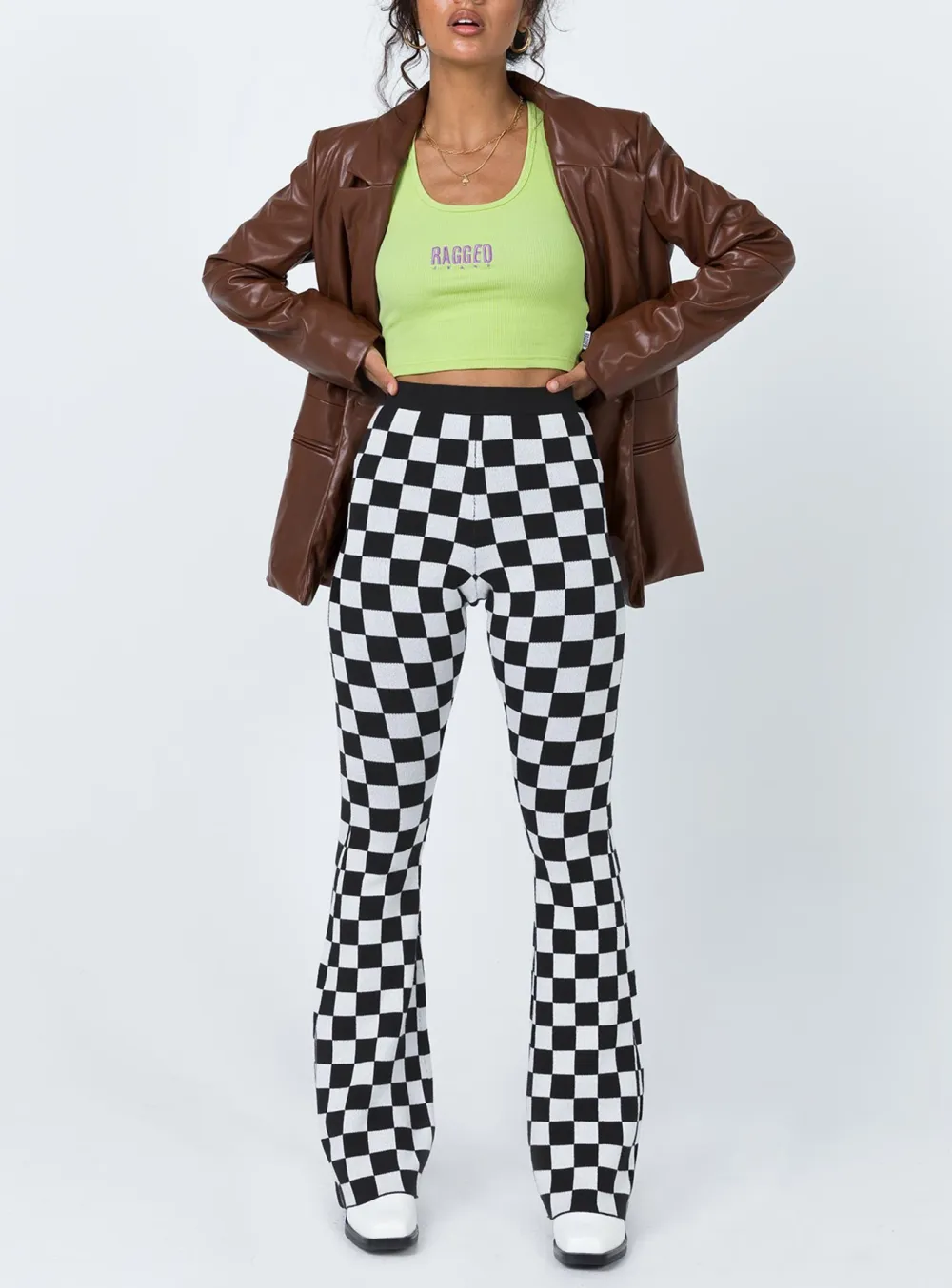 Brown Layered Look Faux Leather Blazer