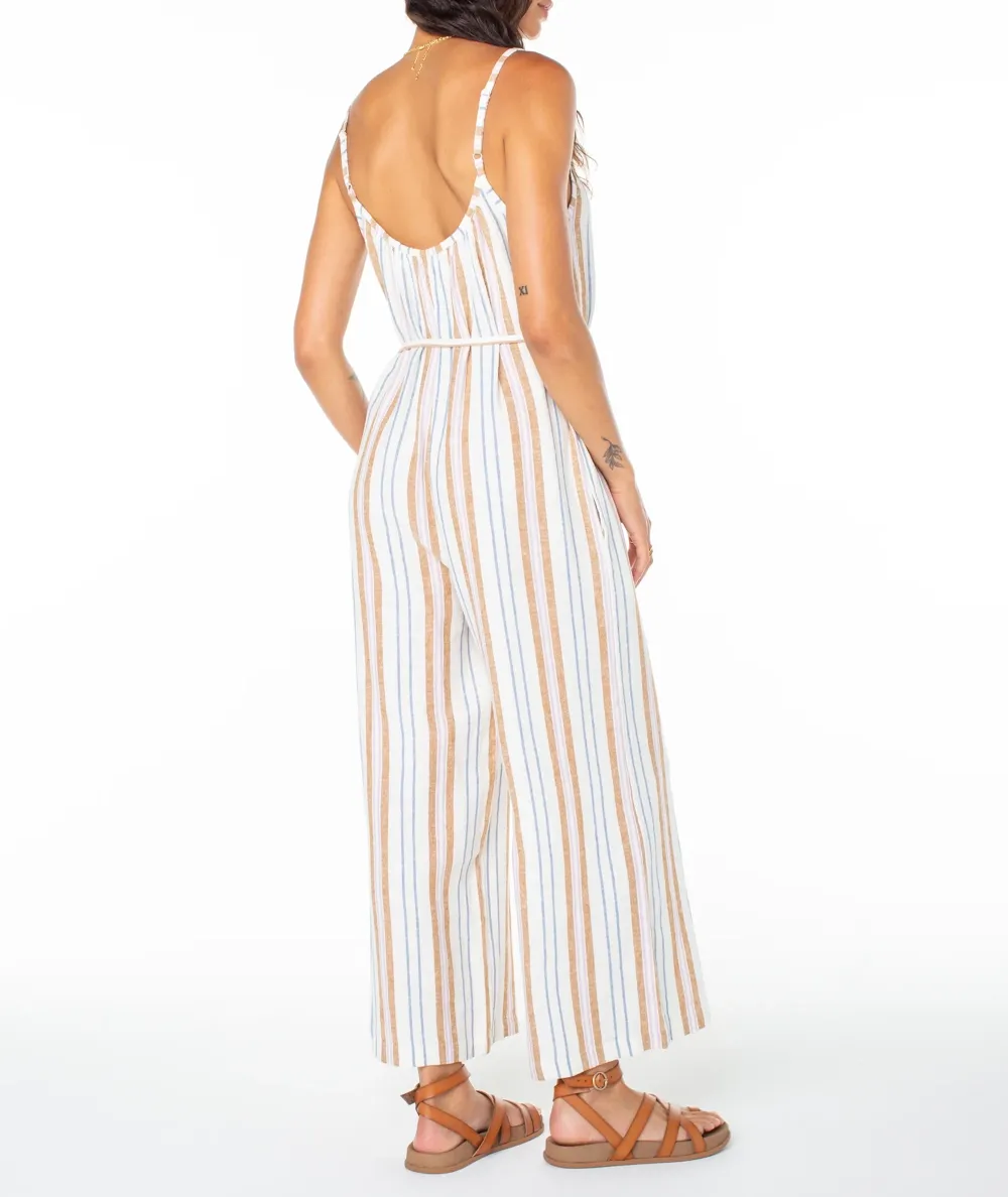 Striped Elastic Waist Cinching Long One-Piece Dress