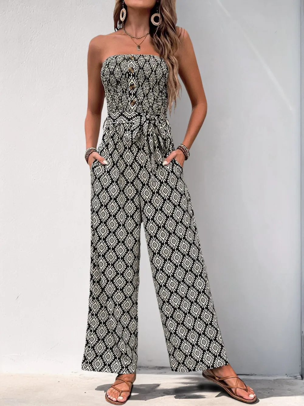 Smocked Sleeveless Jumpsuit