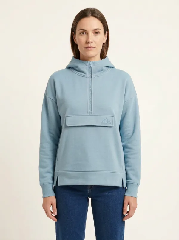 Women's Mountain-Embroidered Half-Zip Flap-Pocket Hoodie