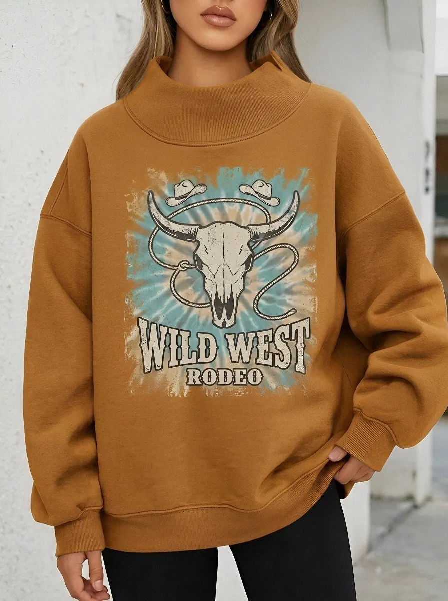 Wild West Rodeo Bull Casual Hoodie Sweatshirt