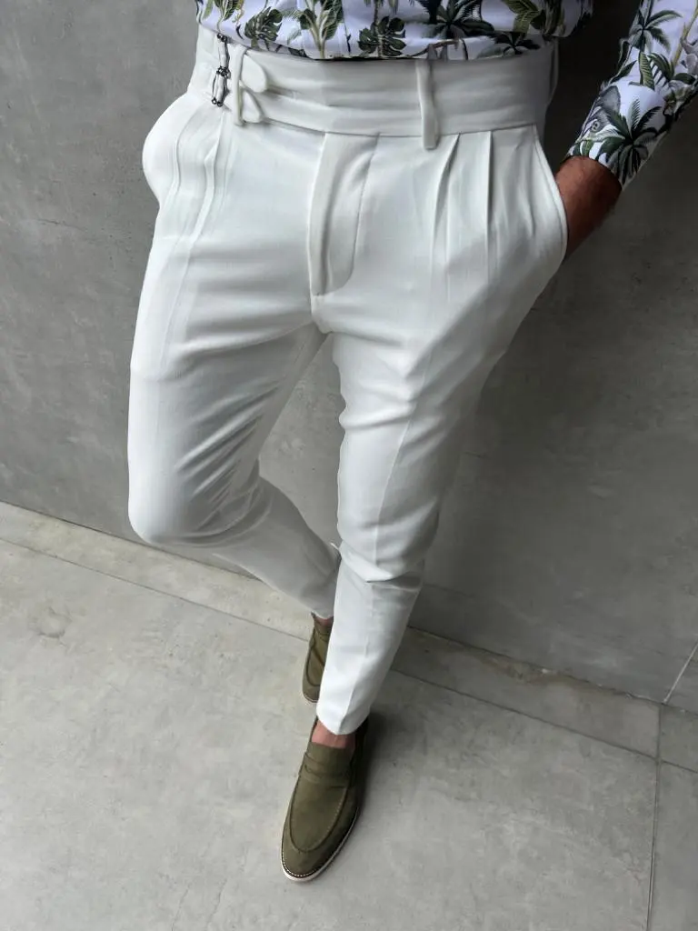 Slim Fit Pleated Buckle Detail Tailored Trousers