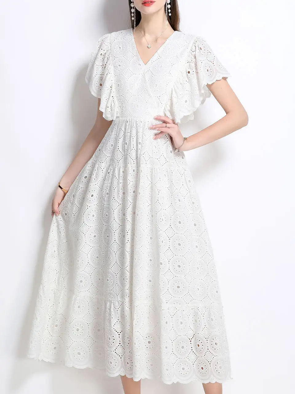 Layered Embroidered V Neck Maxi Dress