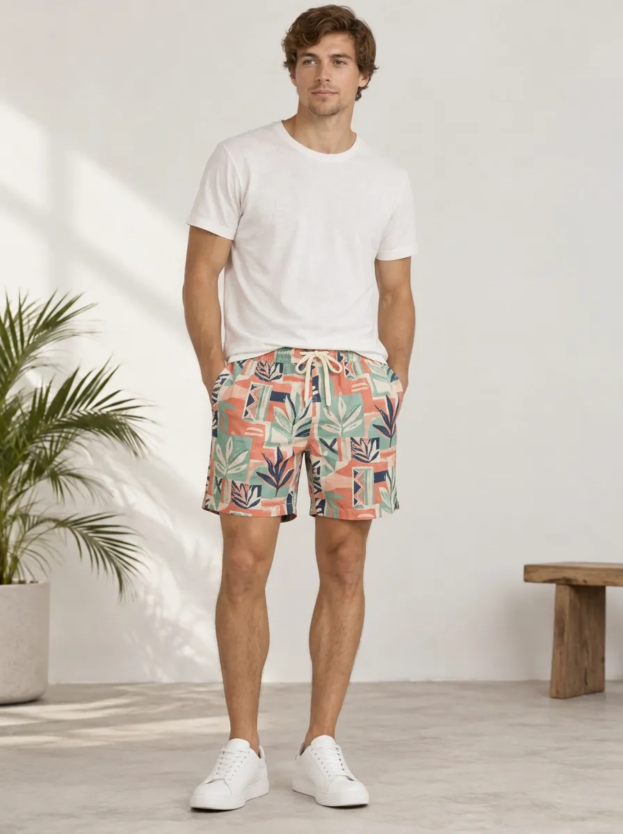 Men's Printed Geometric Leaf Shorts
