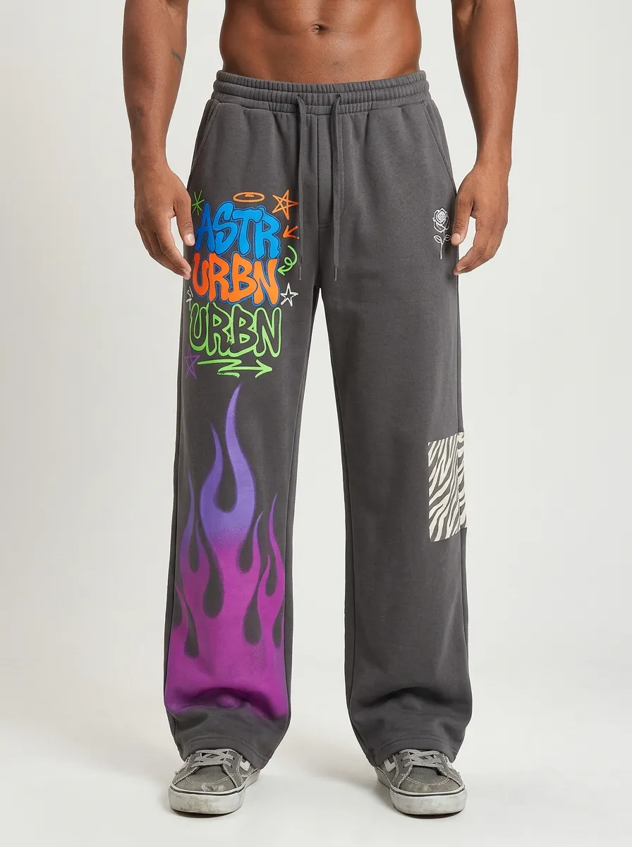 Unisex Streetwear Graffiti Zebra Flame Sweatpants