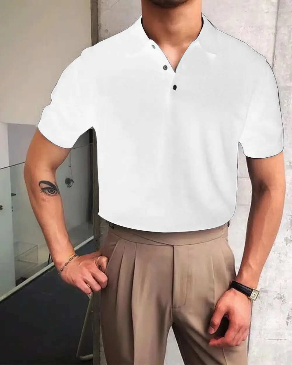 Button Placket Fine Knit Polo Shirt