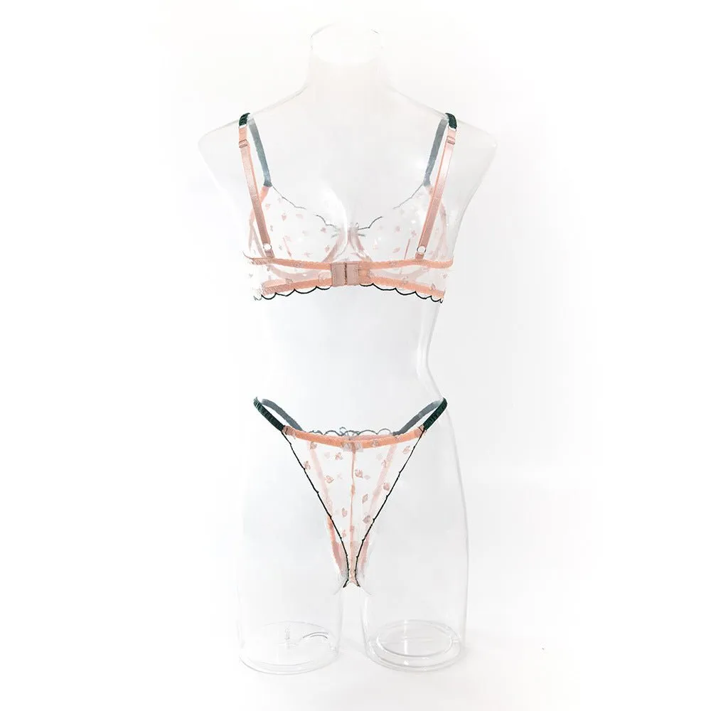 Card Pattern Sheer Lace Underwire Bra Set