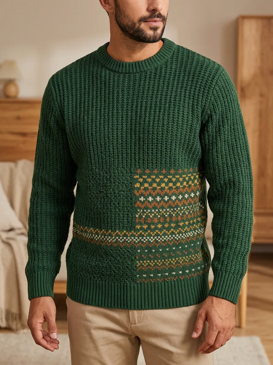 Men's Fair Isle Ribbed Knit Sweater