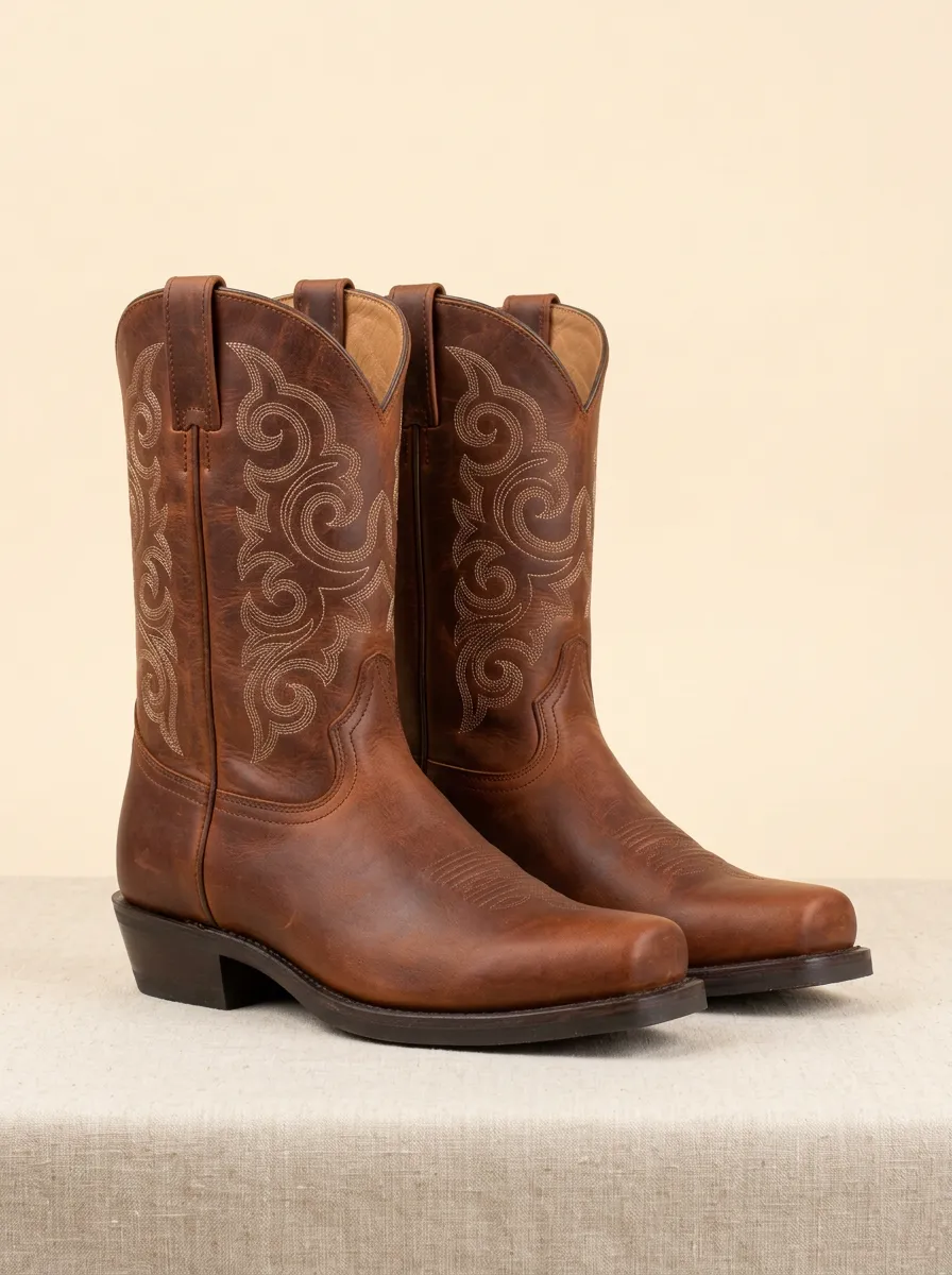 Men's Tonal Embroidered Square-Toe Cowboy Boots