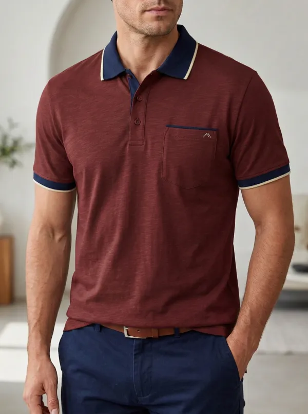 Men's Pocket Contrast-Trim Polo Shirt