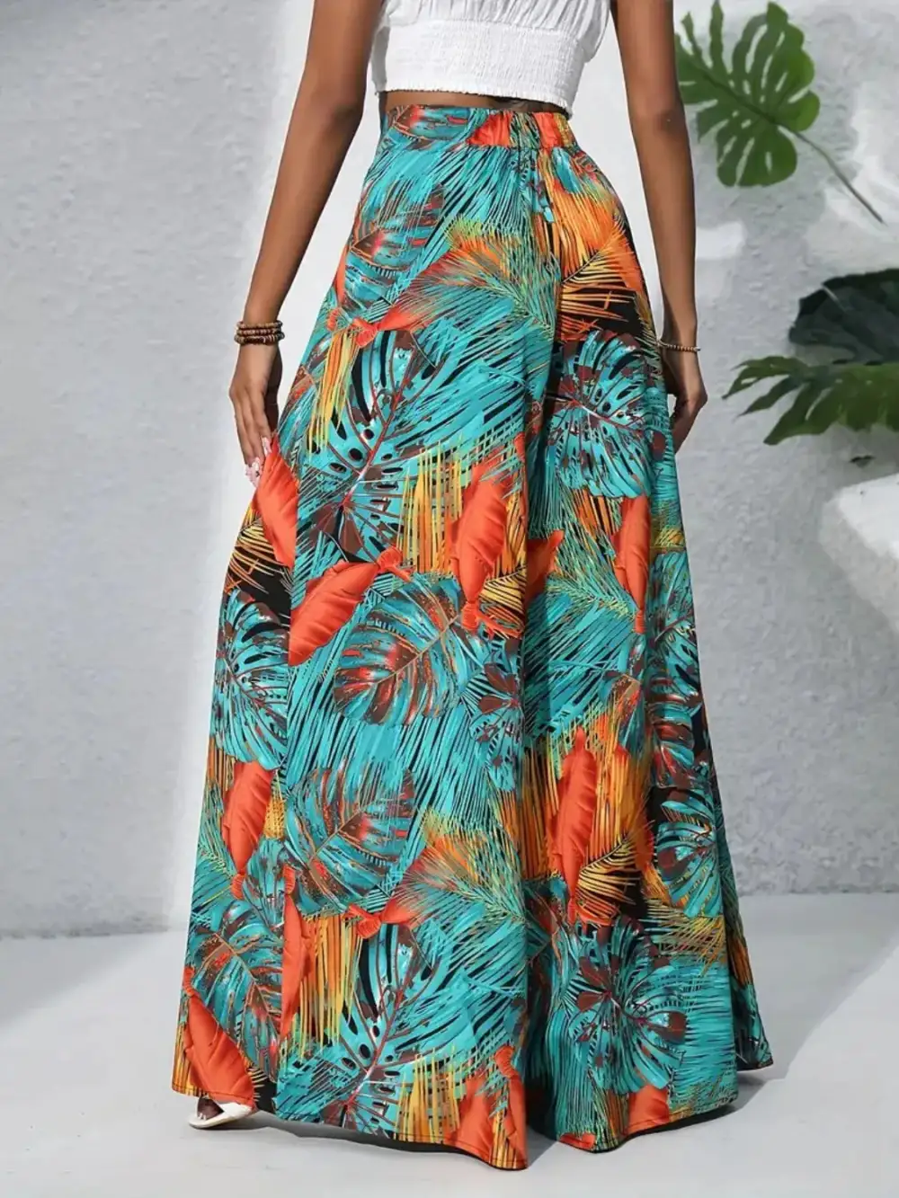 Wide Leg High Waist Printed Casual Pants