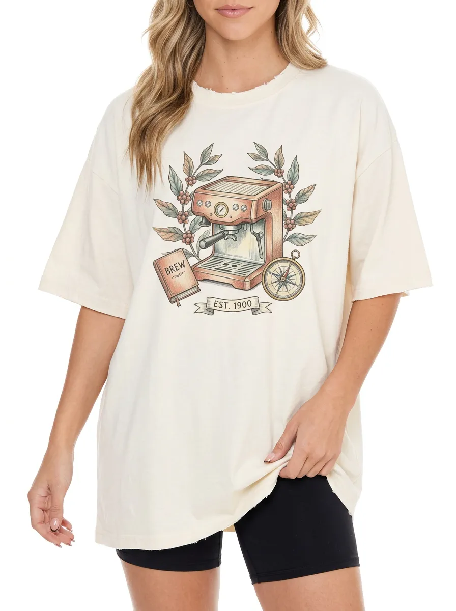 Women's Coffee Espresso Machine Compass Graphic T-Shirt