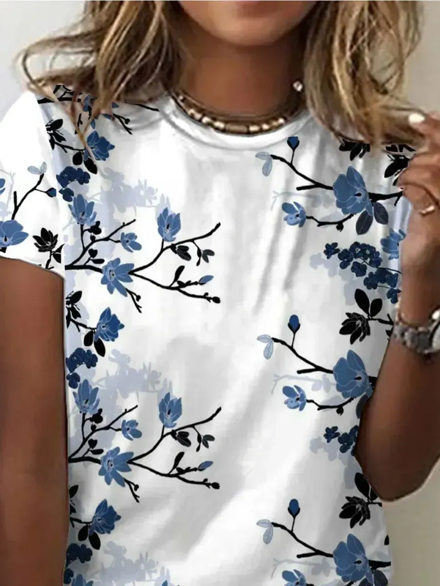 Casual Floral Print Short-Sleeved T-Shirt