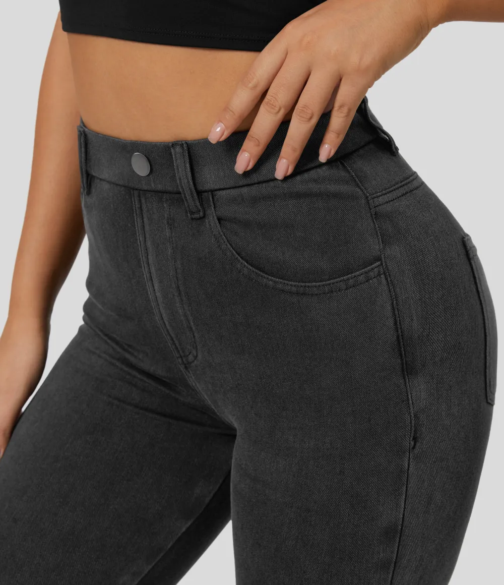 Magic High Waisted Multiple Pockets Stretchy Knit Denim Work Leggings