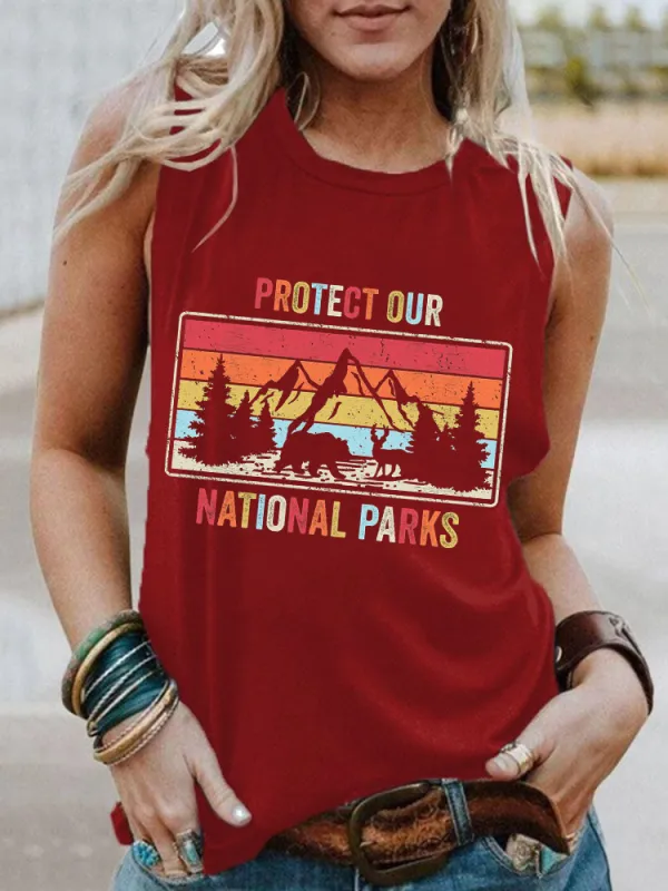 Women's Sleeveless Vest With Protect Our National Parks Prints