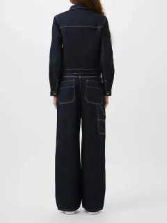 Cotton Contrast Dark Denim Long-Sleeved Jacket