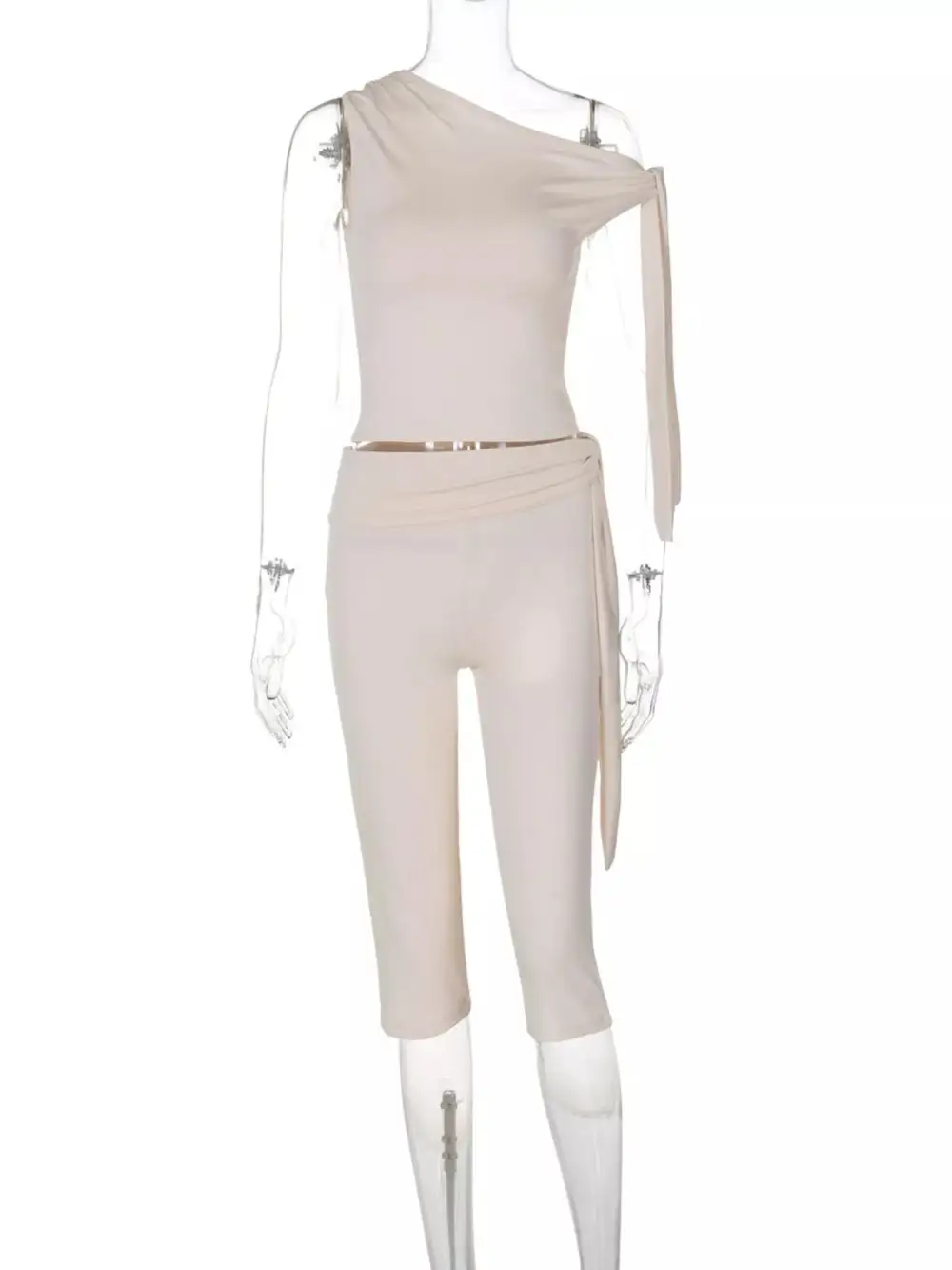 Asymmetrical One-shoulder Top and Capris Set