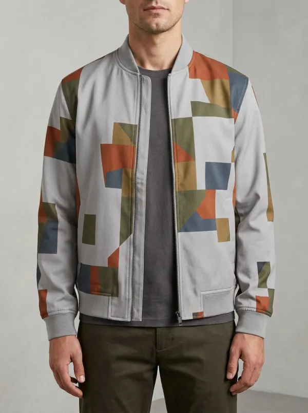 Men's Geometric Pattern Abstract Colorblock Printed Bomber Jacket