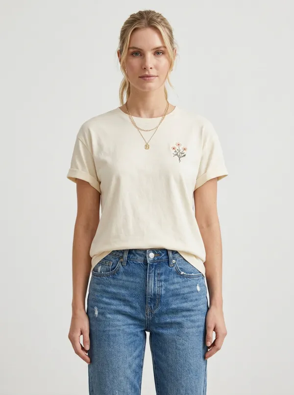 Women's Casual Floral Minimalist Printed T-shirt and Jeans Set