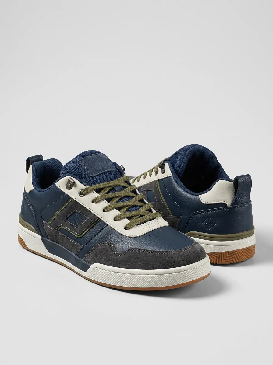 Men's Casual Sporty Colorblock Suede Leather Printed Sneakers