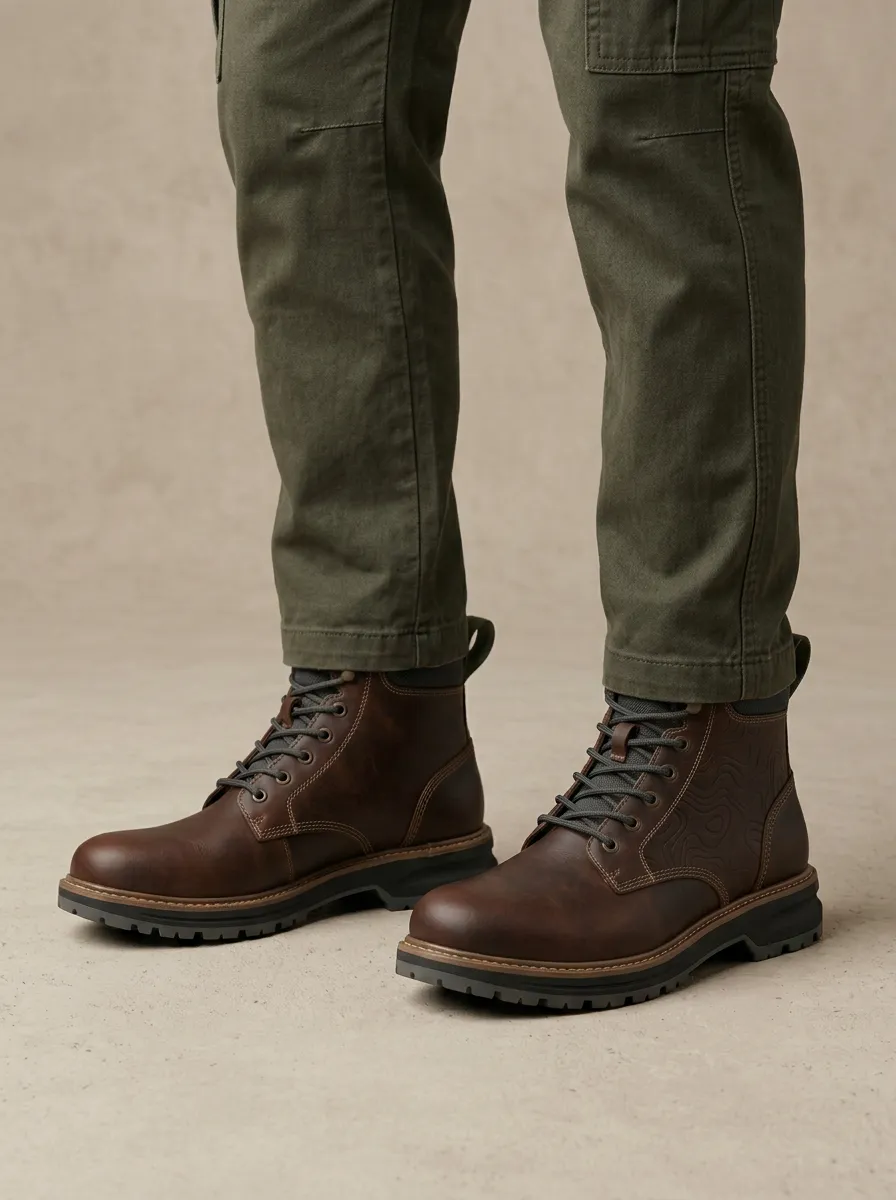 Men's Workwear Hiking Topographic Map Work Boots
