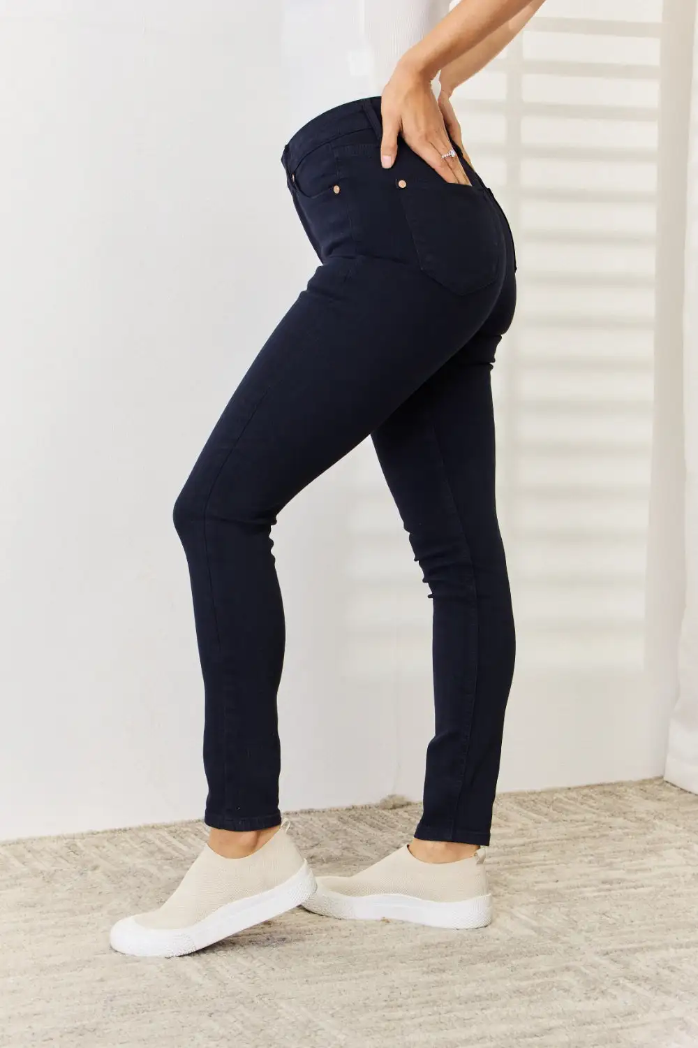 Garment Dyed Tummy Control Skinny Denim Jeans