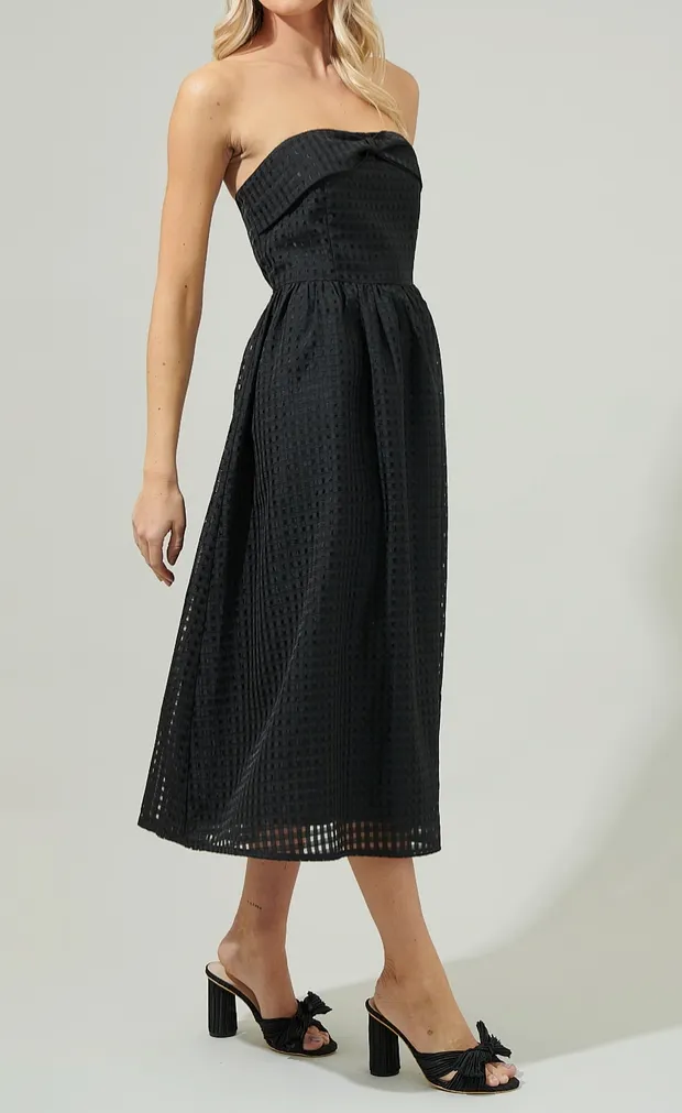 Black Windowpane Textured Midi Dress