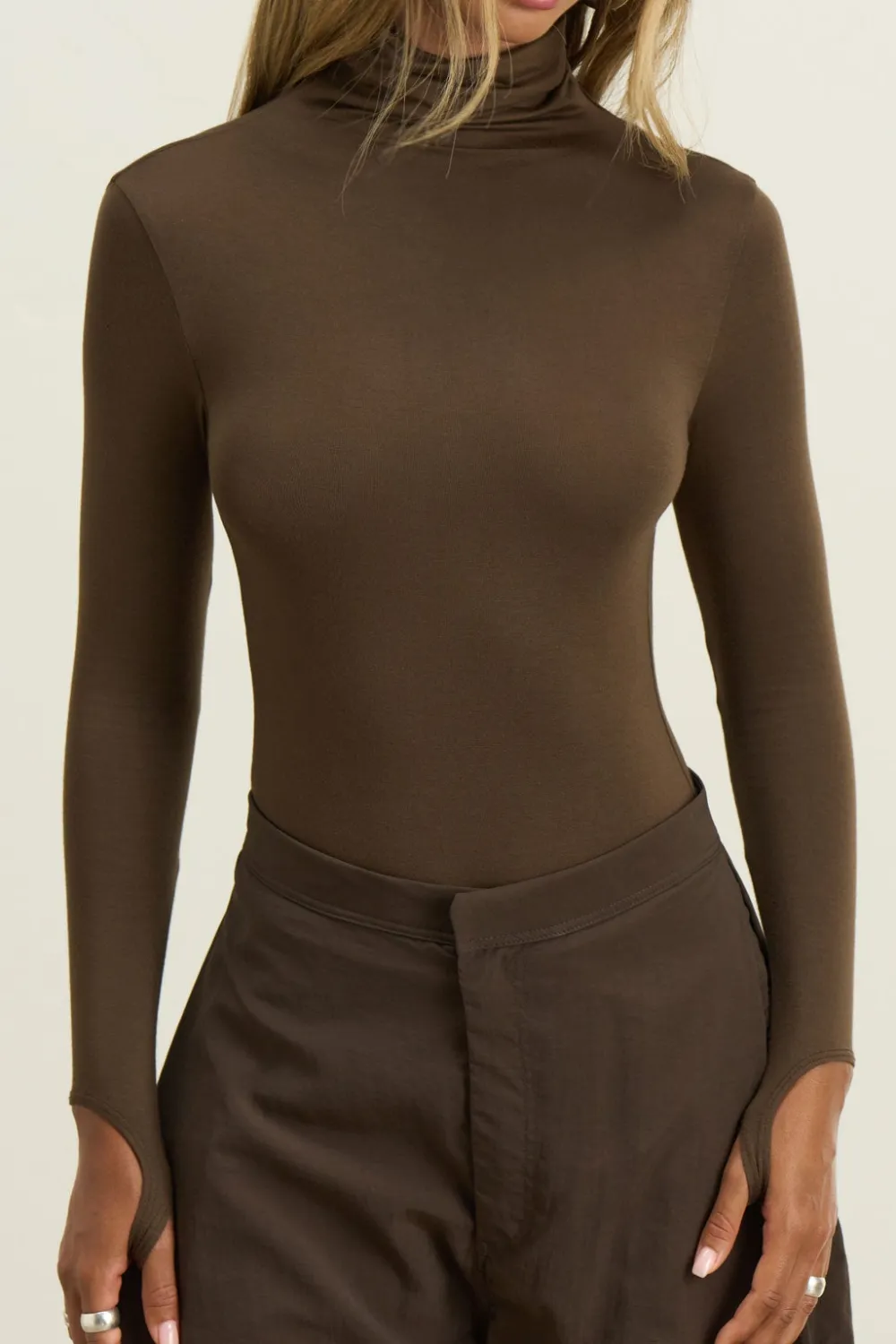 Turtleneck Open Back Fitted Long Sleeve Top
