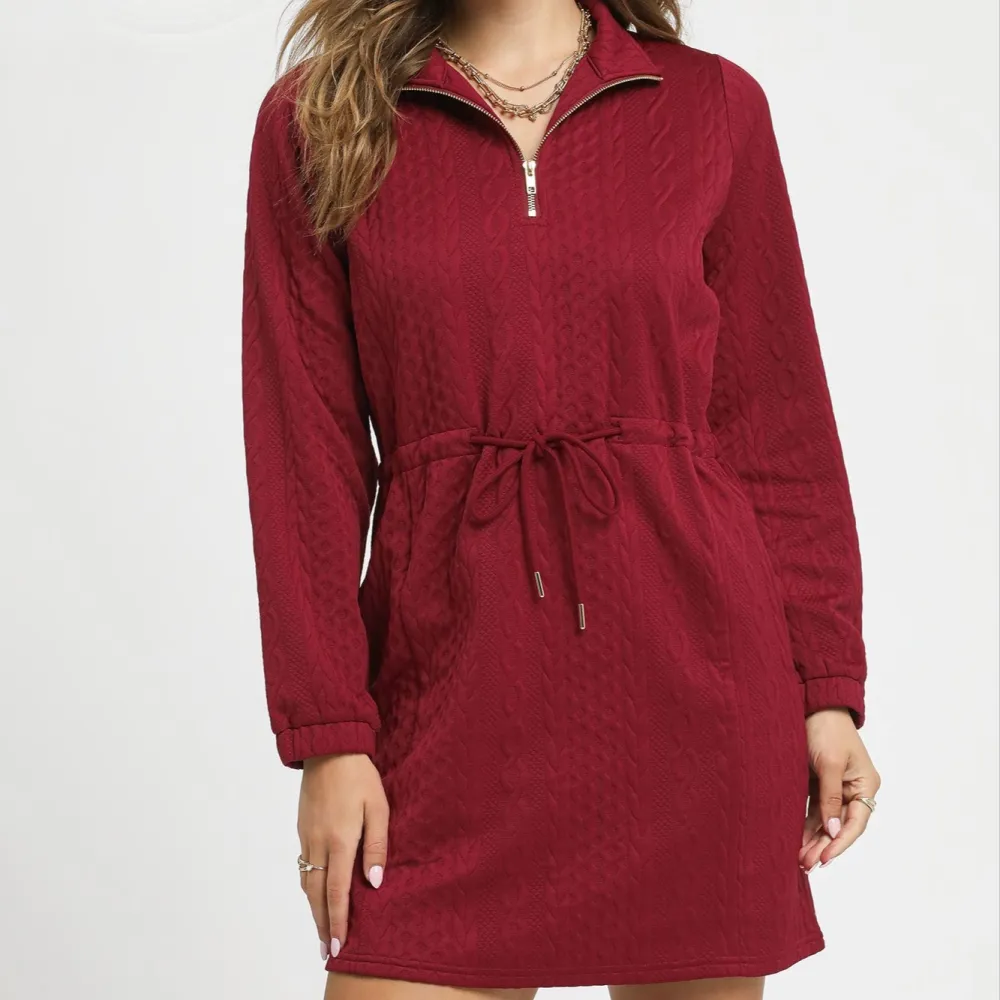 Modern Long Sleeve Collared Half Zip Knit Dress