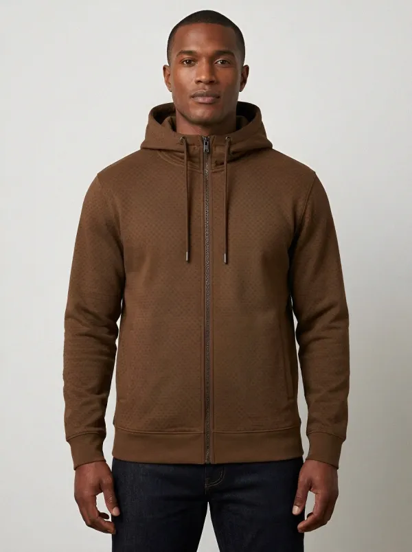 Men's Geometric Pattern Graphic Full-Zip Side-Pocket Hoodie